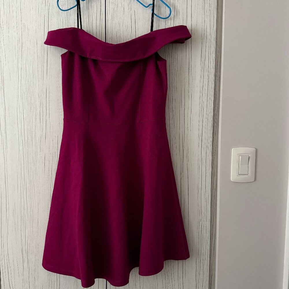 Lulus Women’s Magenta Off-the-Shoulder Skater Dress